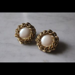 Miriam Haskell Gold and Pearl Earrings